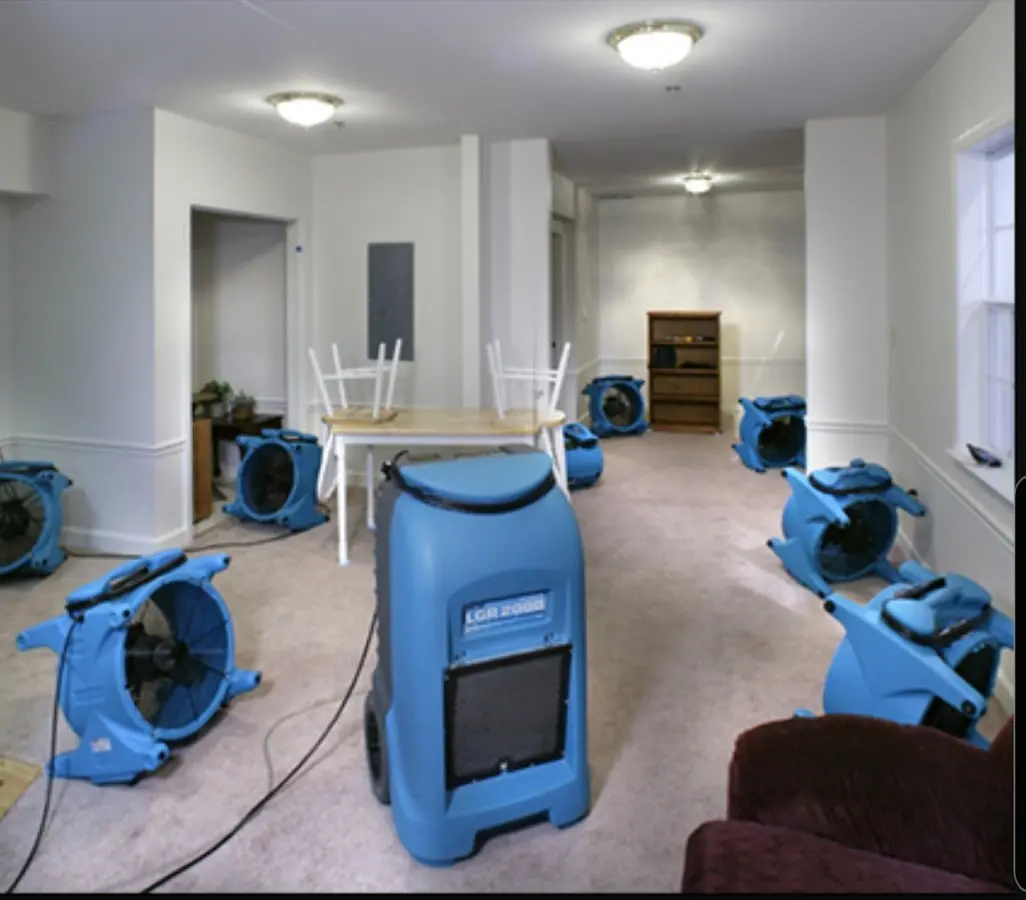 Air movers and dehumidifier setup for Water Damage Restoration in Hendersonville